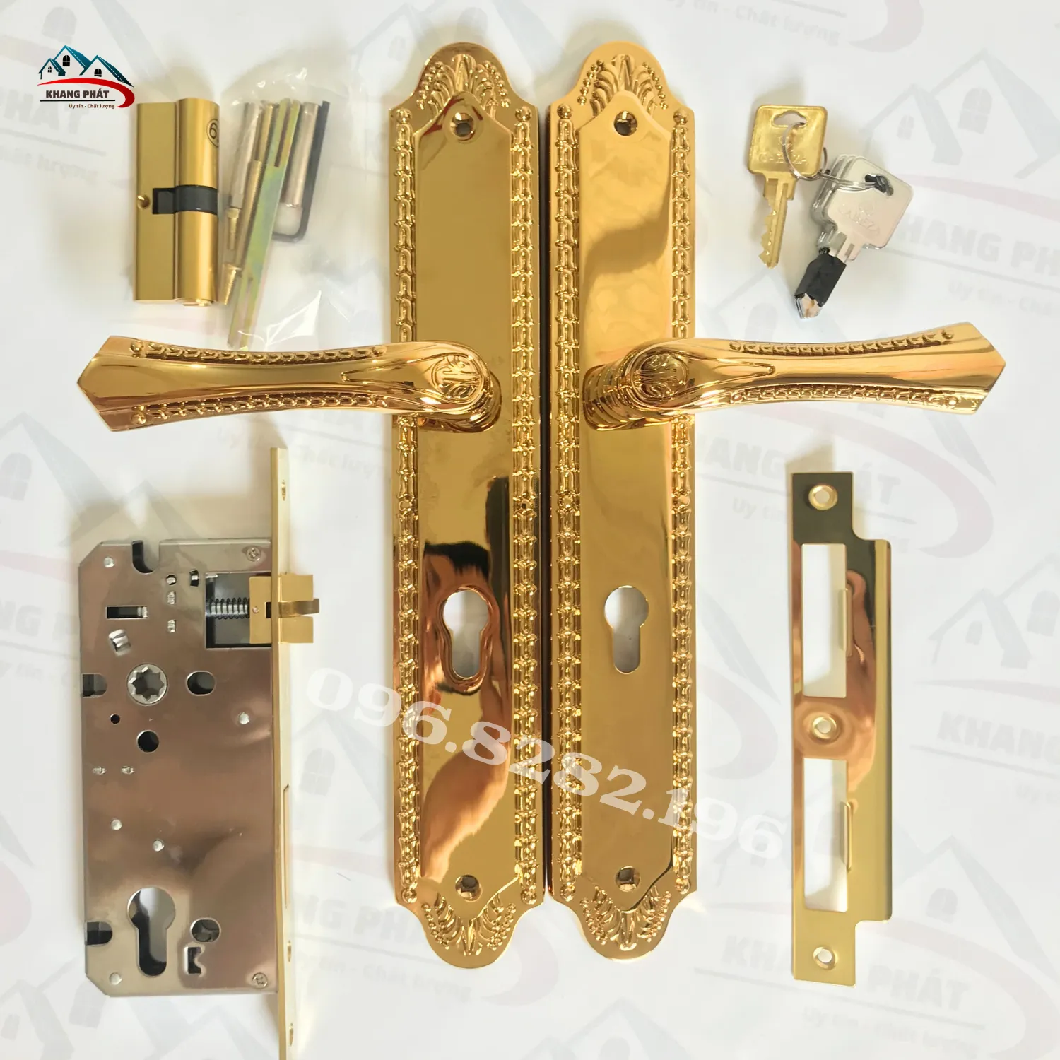 Bộ khóa cửa chính đầy đủ phụ kiện đi kèm
