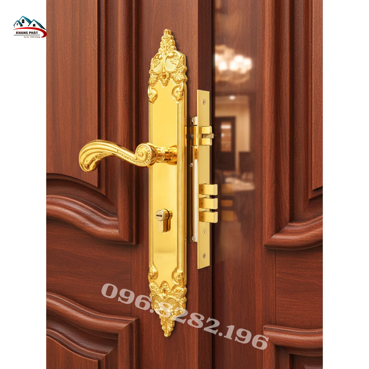 Khóa cửa chính KP6034 lắp trên cửa gỗ đại sảnh