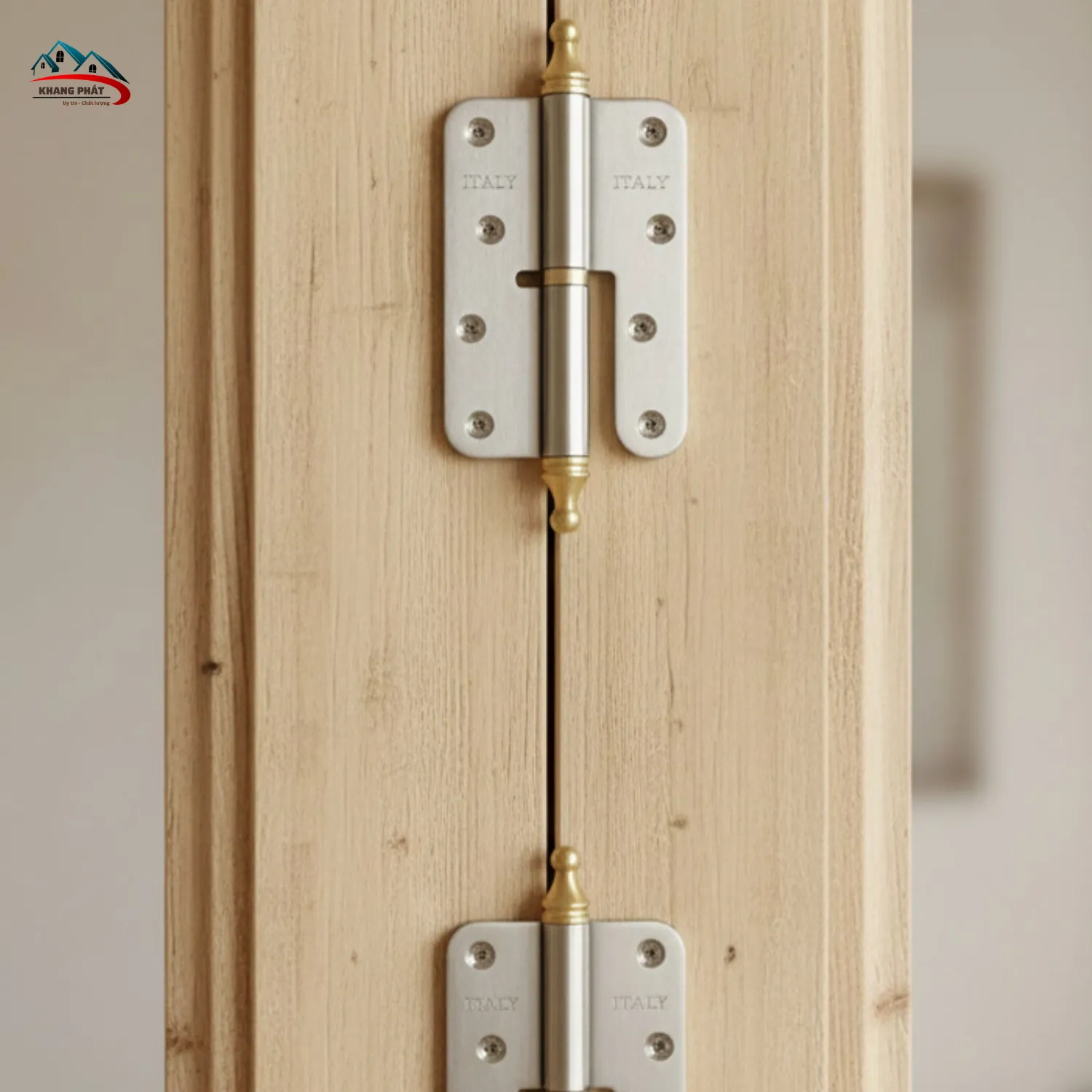 Bản lề lắp trên cửa gỗ thực tế