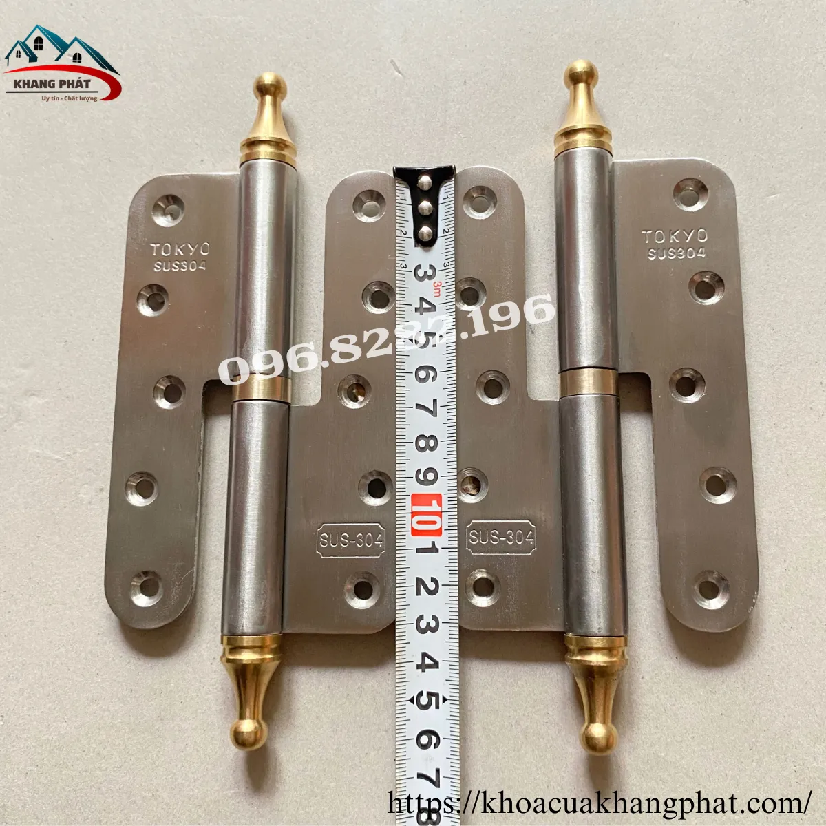 Bản lề N7 inox 304 chóp đồng gắn cửa gỗ