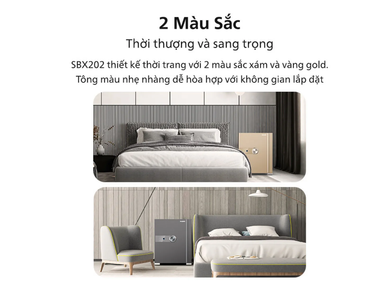 Két sắt thông minh SBX202 màu vàng gold và xám