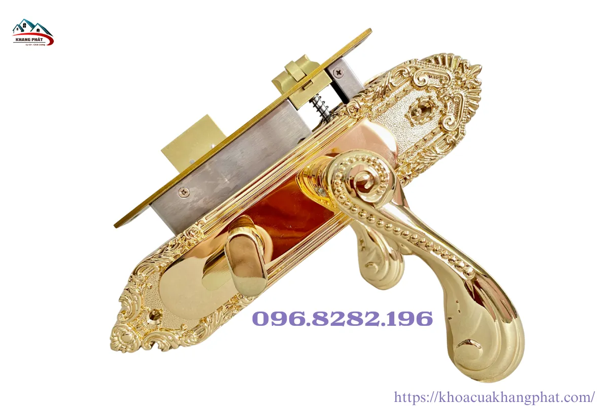 Khoá cửa phòng đồng thau mạ vàng KP1818 dài 24.5cm