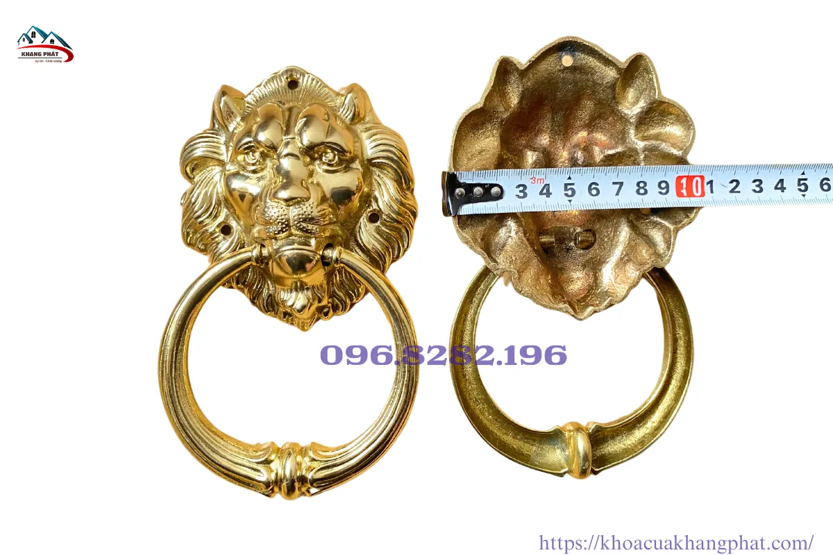 Tay nắm mặt sư tử nhỏ bằng đồng 10cm – vàng bóng cao cấp