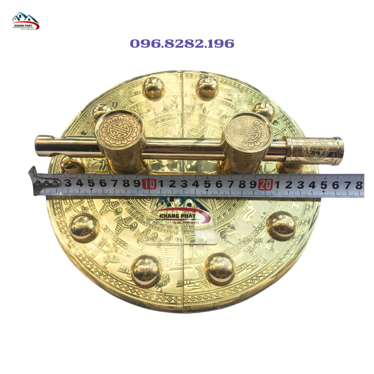 Chuỳ mâm đồng trống đồng 25cm vàng bóng cho cửa cổng