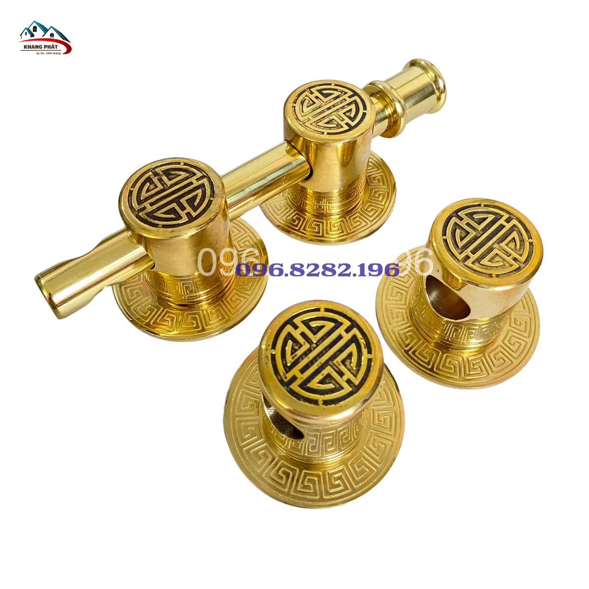 Khoá then cài chuỳ thọ bằng đồng cho cửa gỗ nhà cổ