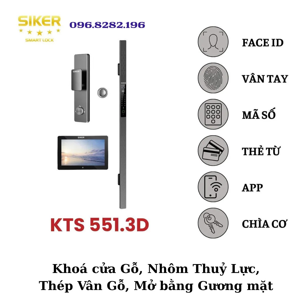 Khóa thông minh SIKER KTS 551.3D nhận diện khuôn mặt, mở khóa vân tay, app, mã số