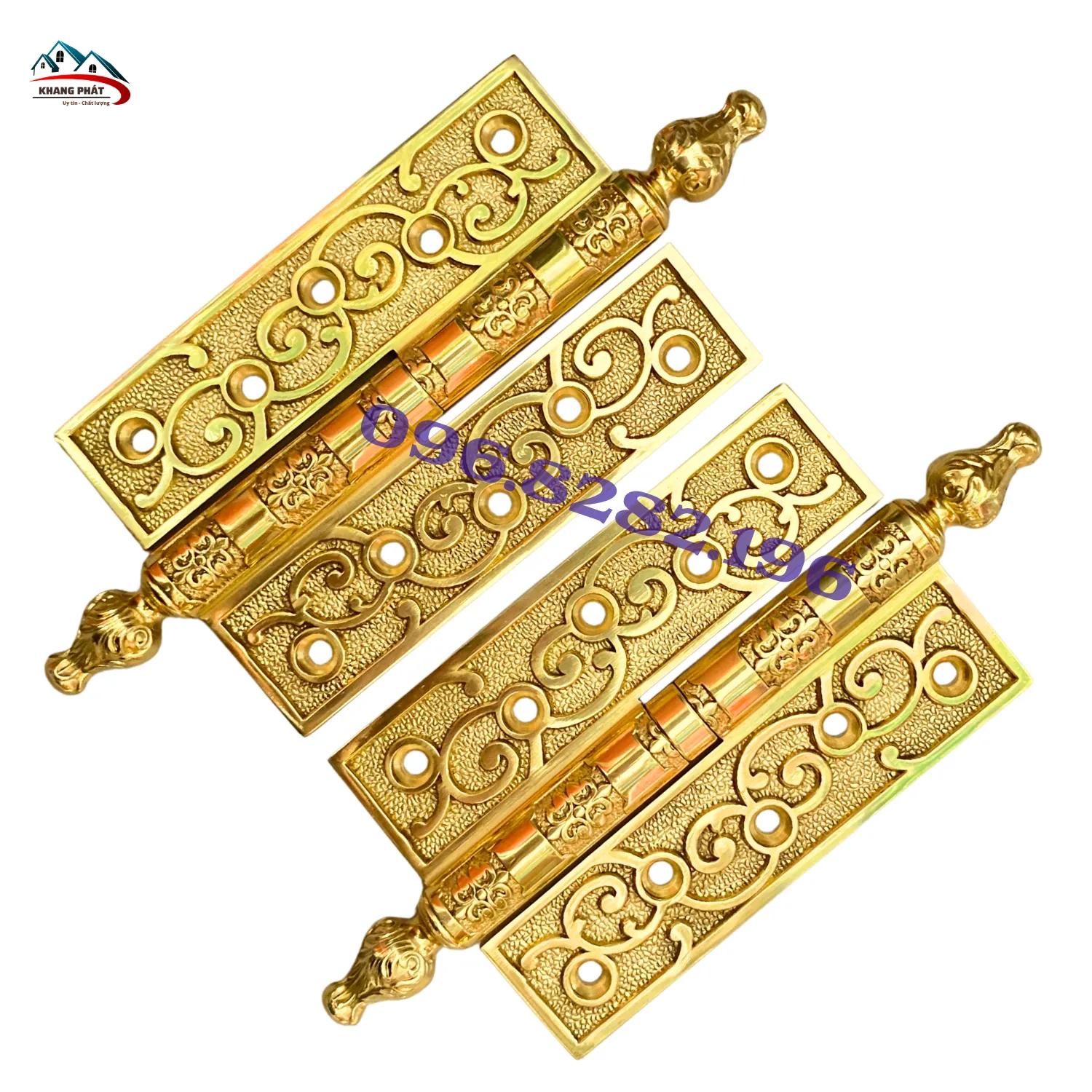 Bản lề cối đồng 13cm trục hoa văn