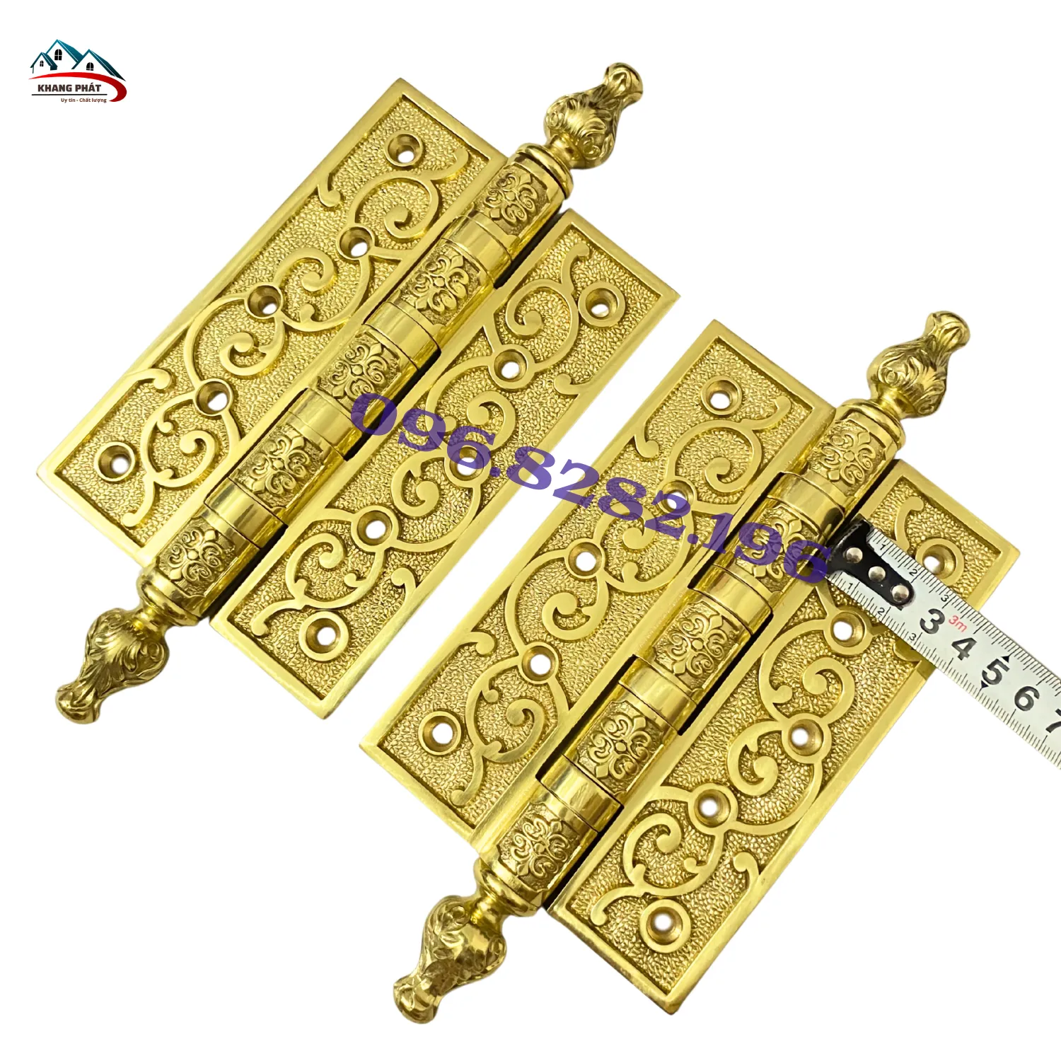 Bản lề cửa gỗ bằng đồng nguyên khối màu vàng bóng