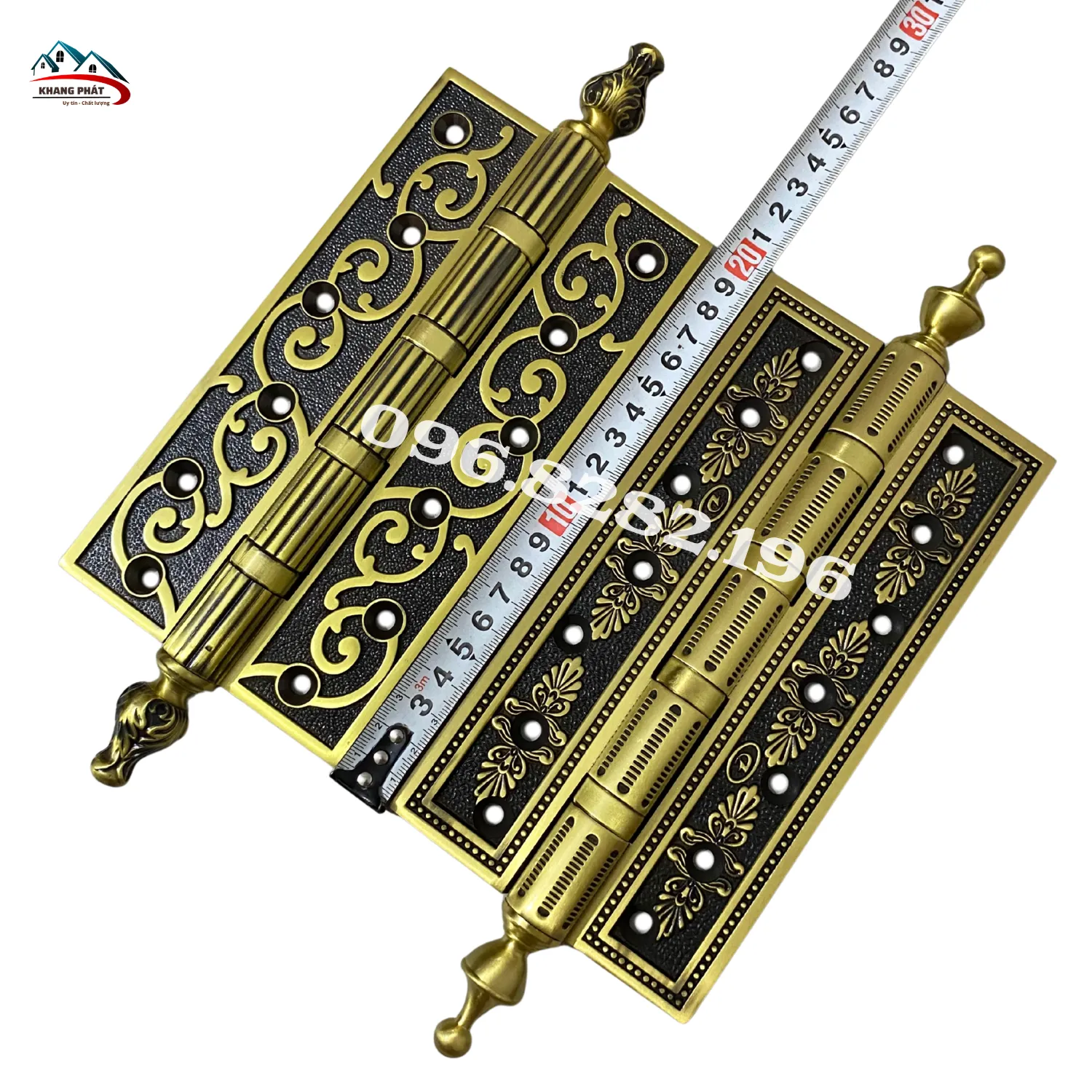 Bản lề lá đồng hoa văn 20cm màu rêu mã KP-LĐR520