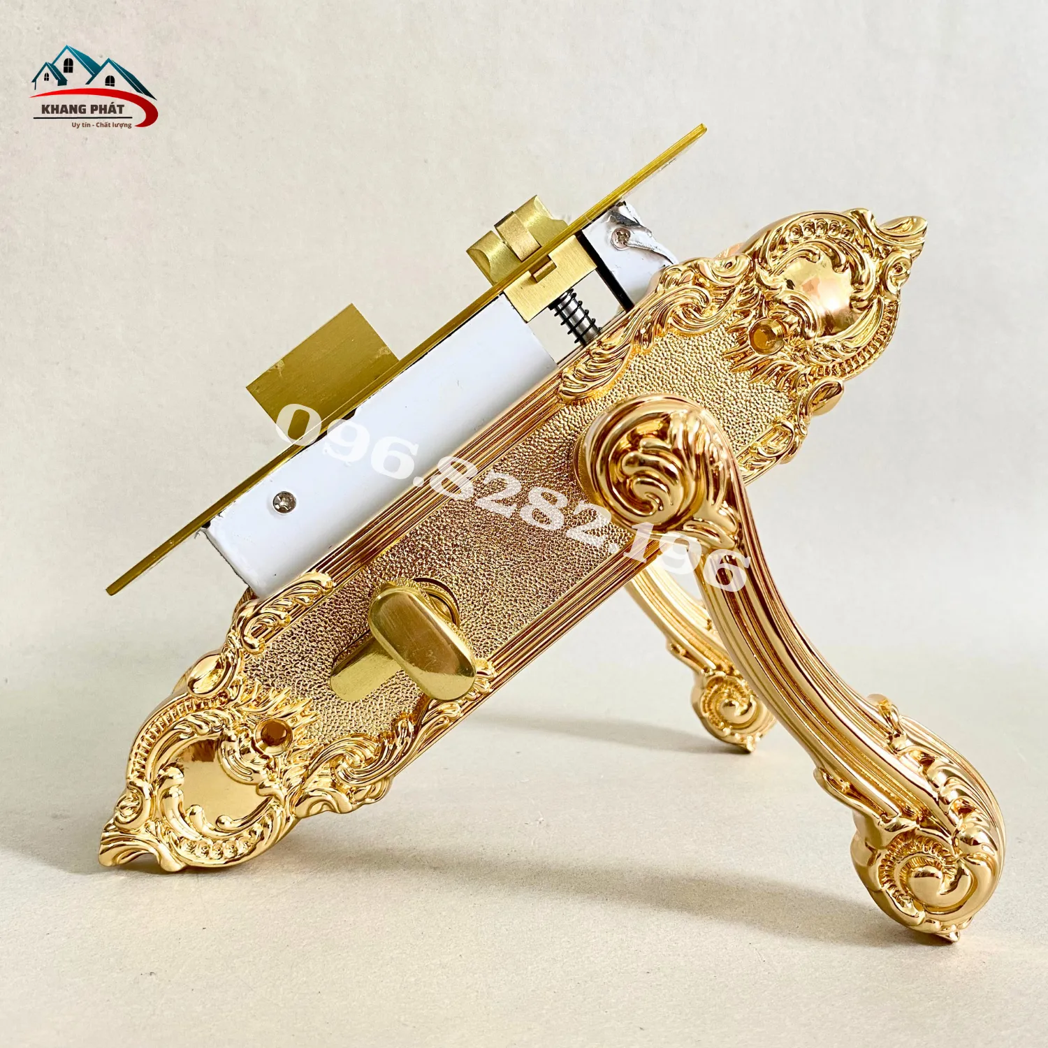 Bộ khóa cửa đồng mạ vàng 24K KP6161 đầy đủ phụ kiện