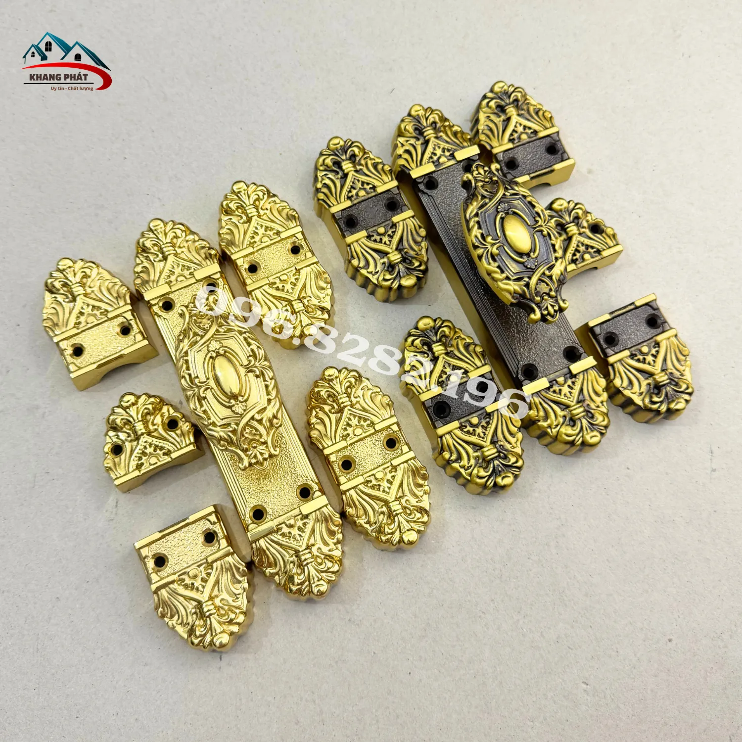 Chốt cửa Clemon KP-K368R vàng bóng và rêu đen giả cổ
