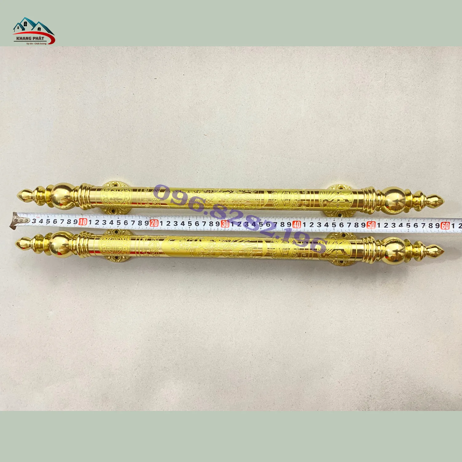 Kích thước tay kéo cửa hoa văn bằng đồng 60cm