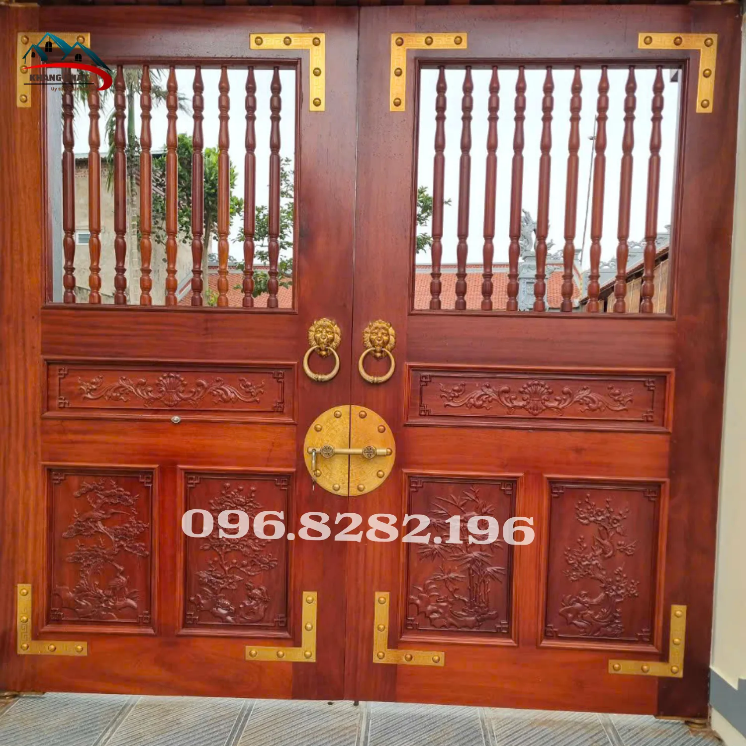 Tay gõ cửa sư tử đồng 10cm lắp trên cửa gỗ