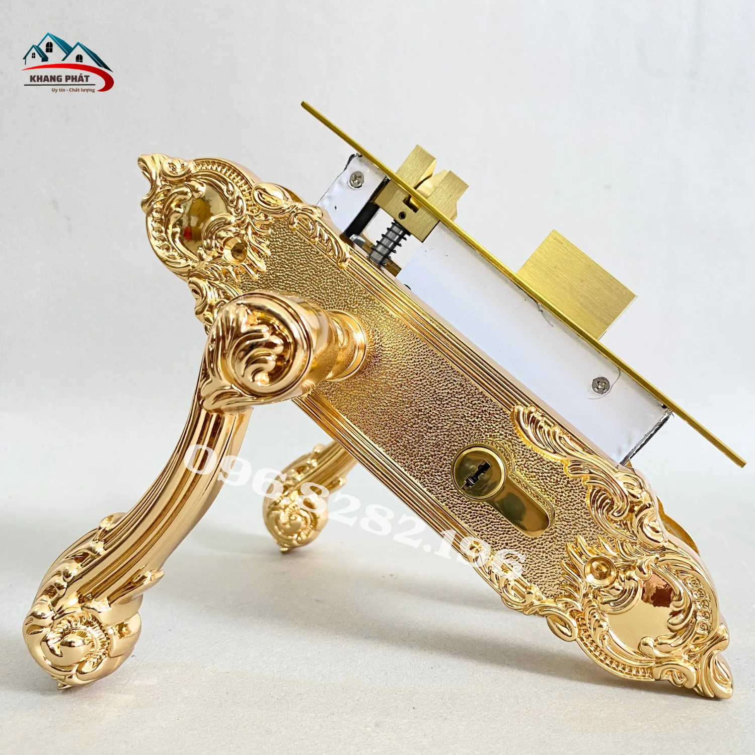 Tay nắm khóa đồng KP6161 thiết kế hoa văn tinh xảo