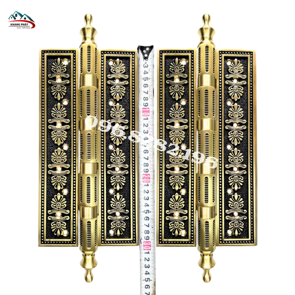 Bản lề đồng thau KP-LĐR530 màu đen cổ điển dài 30cm cho cửa gỗ nặng biệt thự
