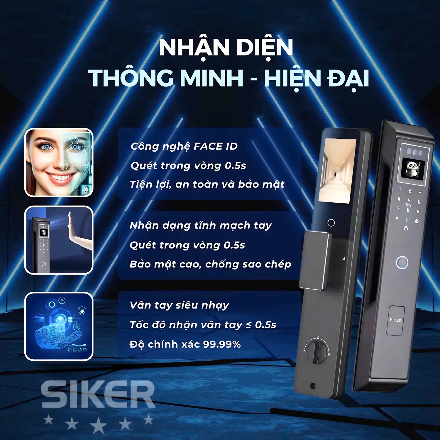 Công nghệ Face ID AI trên khóa cửa thông minh Siker KTS950MC