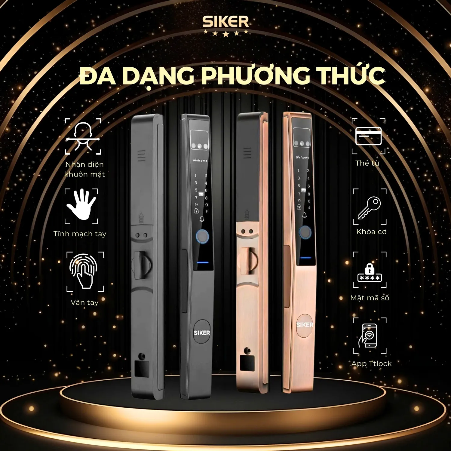 Khóa cửa nhôm Face ID mở khóa đa dạng phương thức