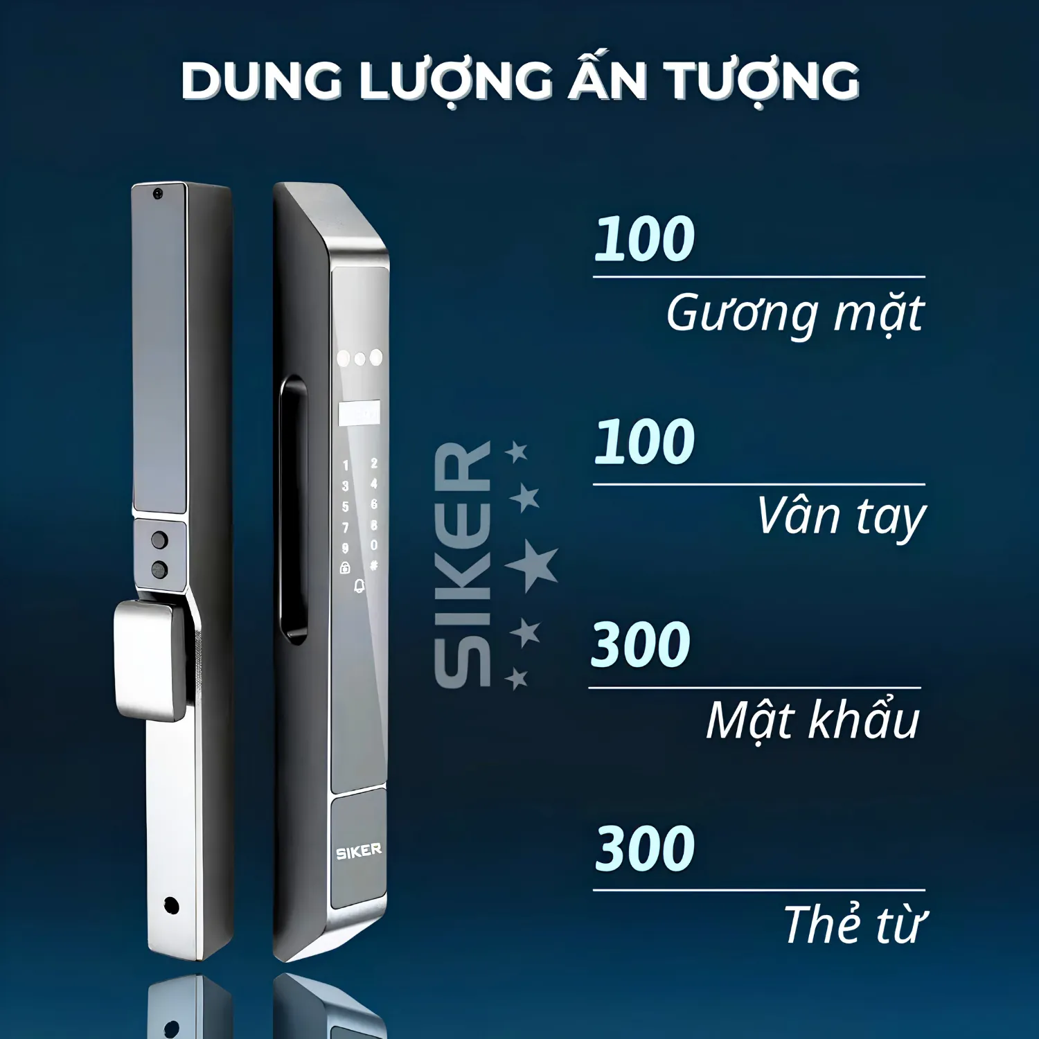 Dung lượng bộ nhớ khoá cửa thông minh Siker KTS141.3D