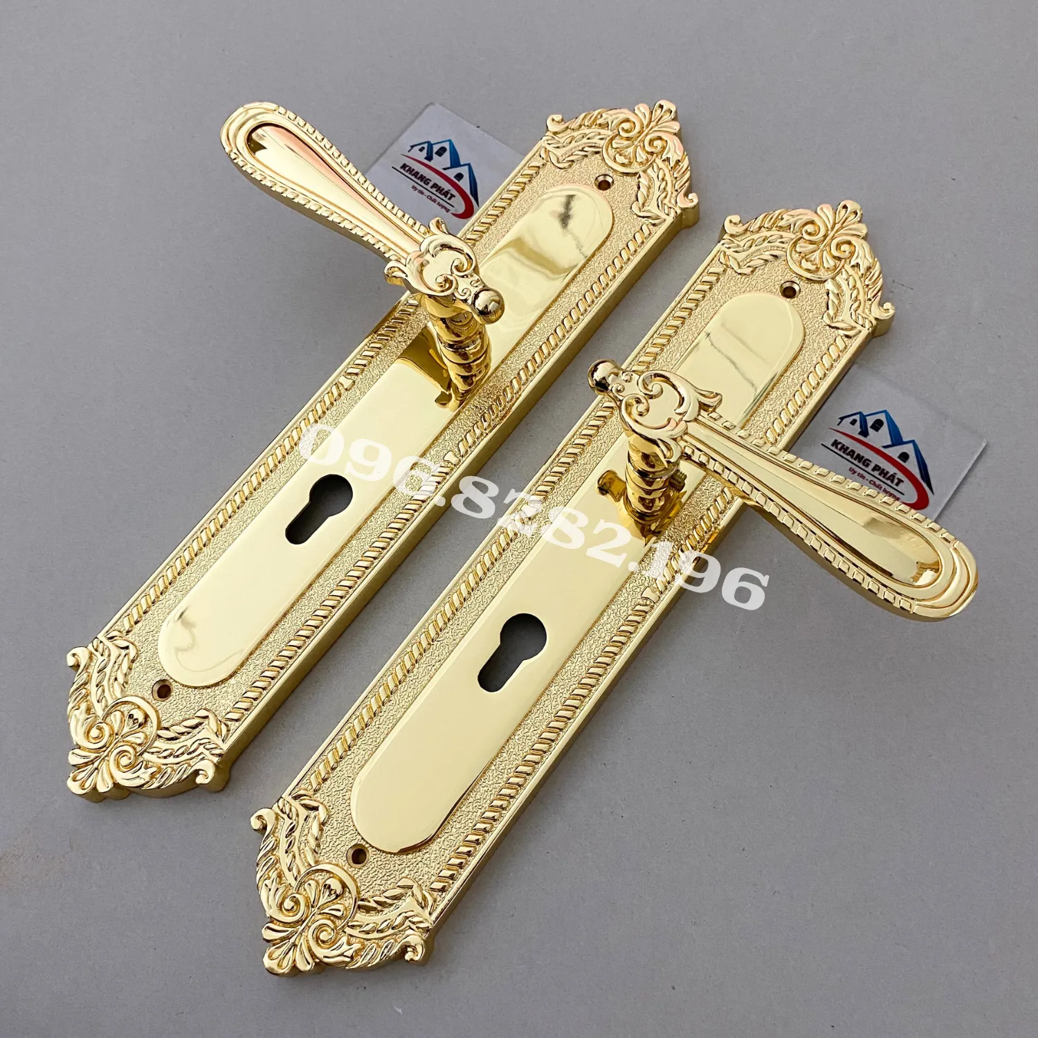 Hoa văn mặt ốp khóa cửa chính KP666 mạ vàng 24K