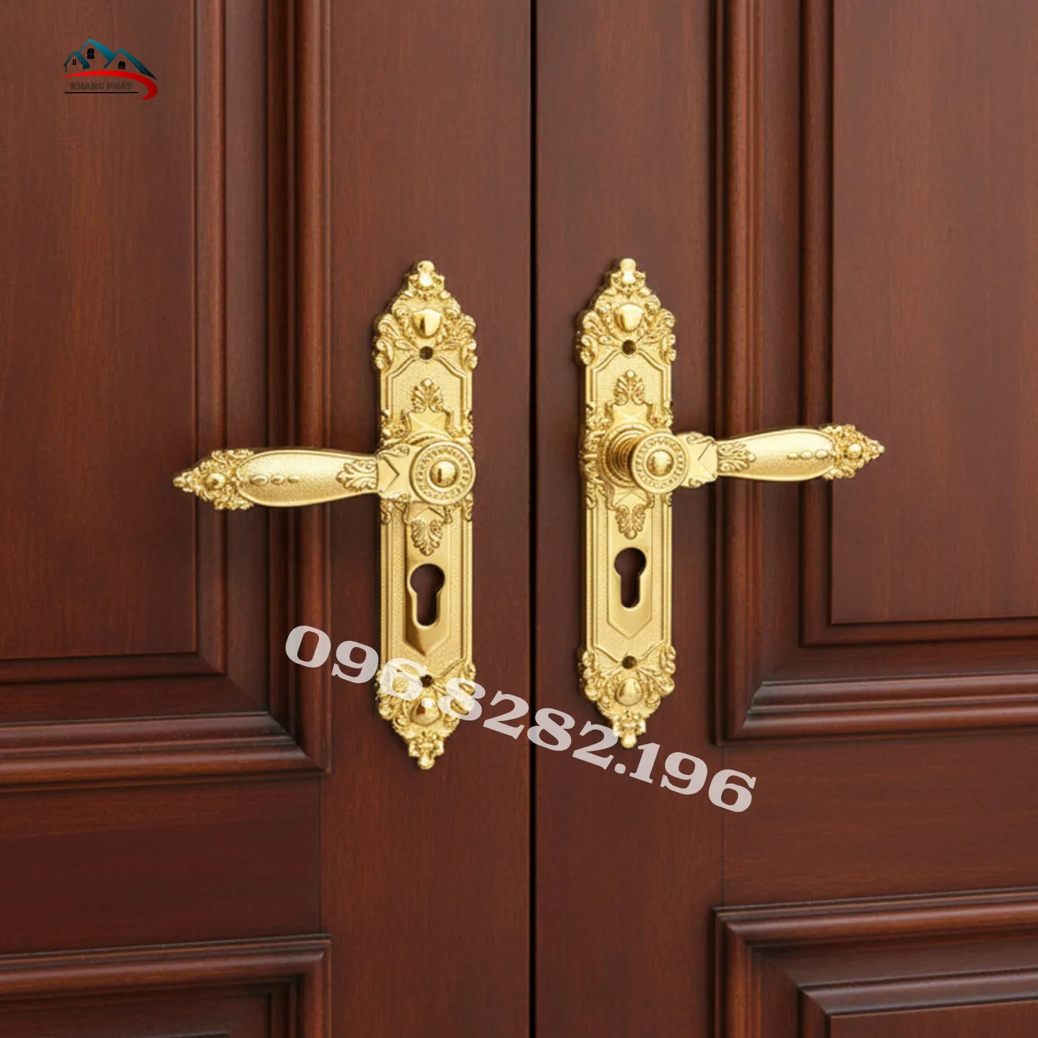 khóa tay gạt lắp cửa gỗ hai cánh