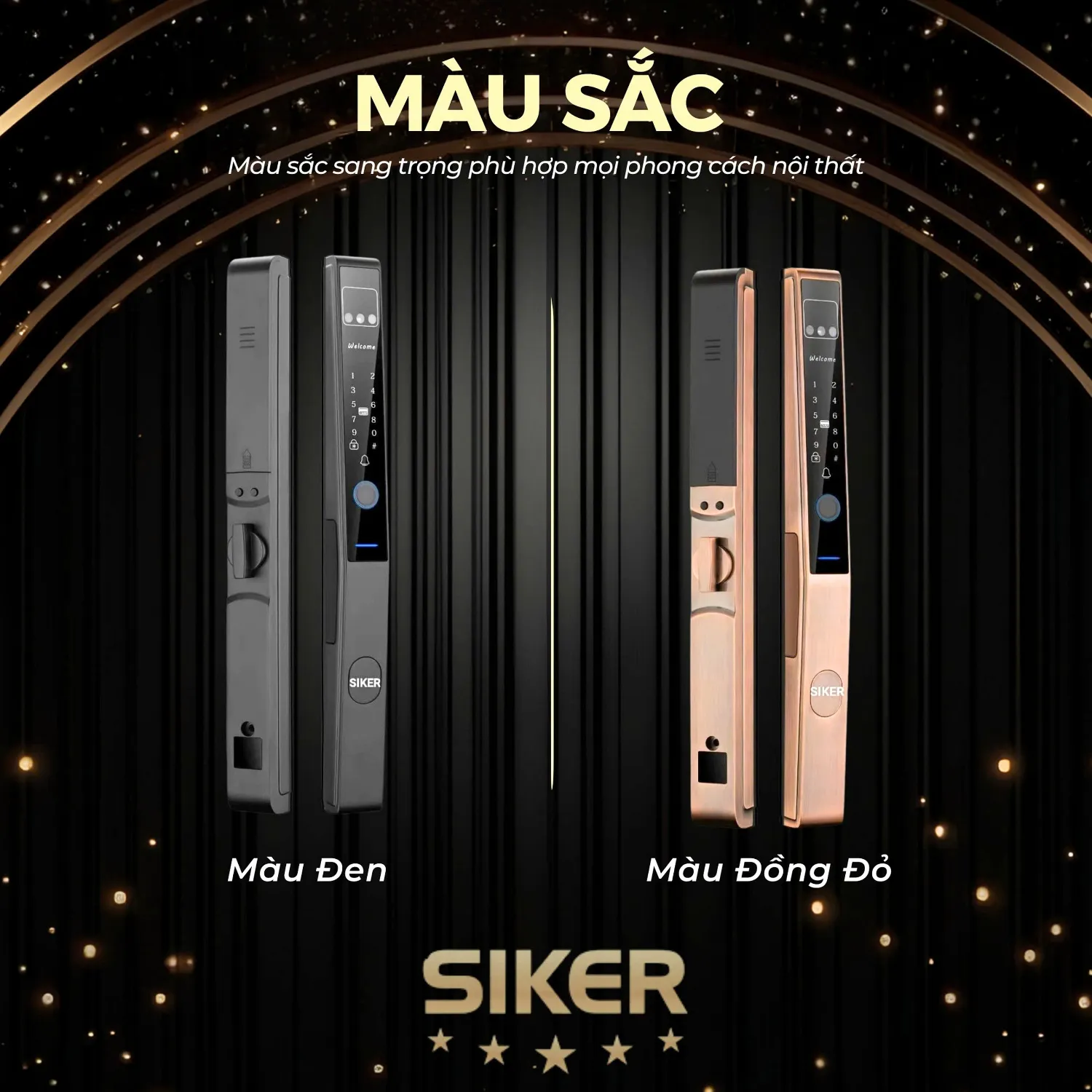 Khoá cửa thông minh Siker KTS142.3D màu đen và đồng đỏ