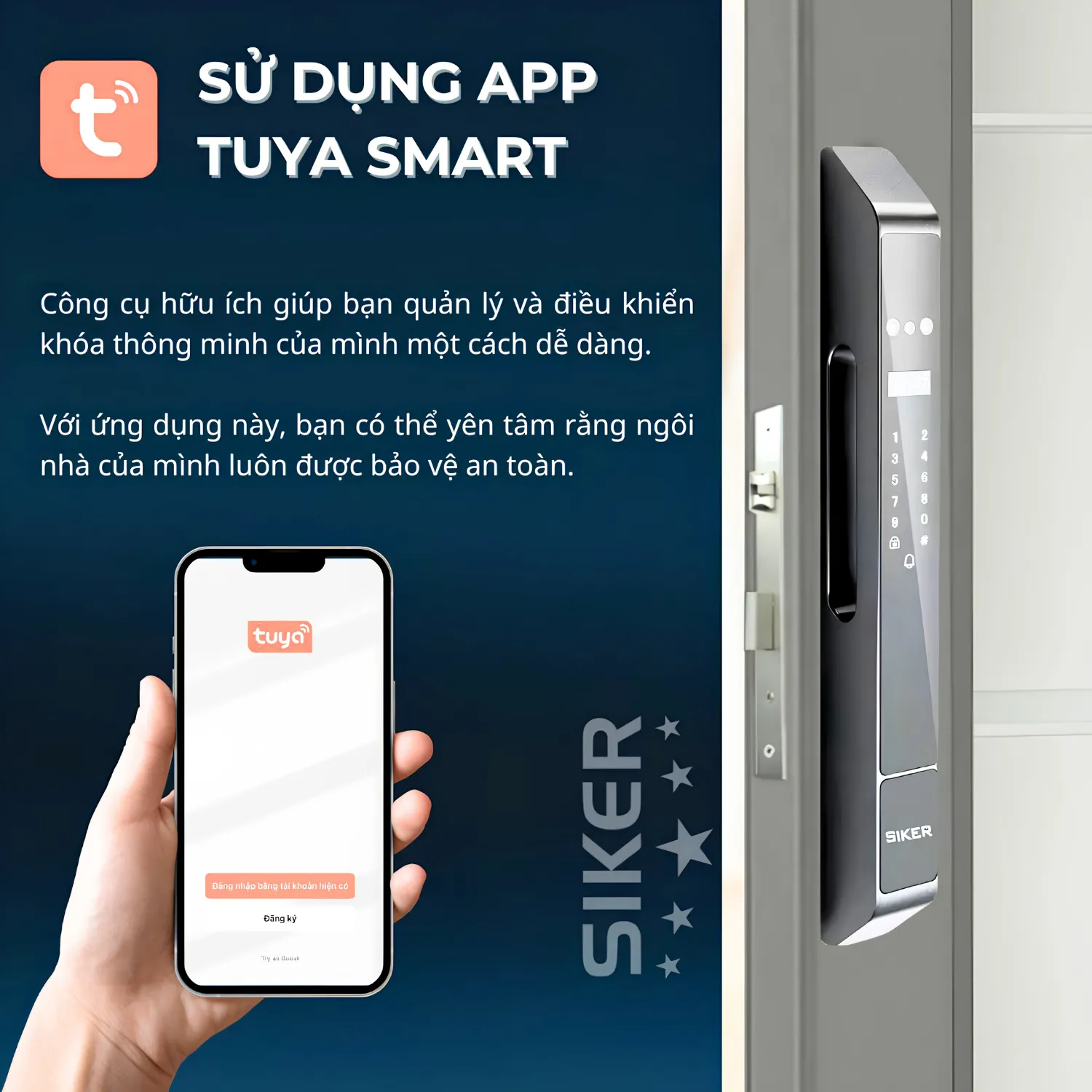 Khoá cửa thông minh Siker KTS141.3D điều khiển qua App Tuya