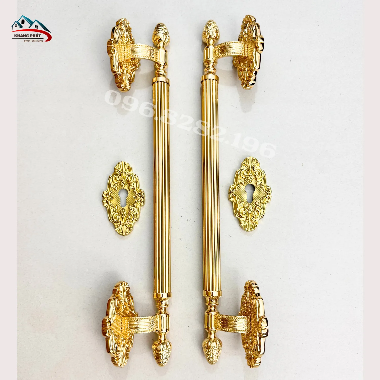 Tay kéo cửa đồng vàng bóng KP-TNLT160B kết hợp ốp khóa âm