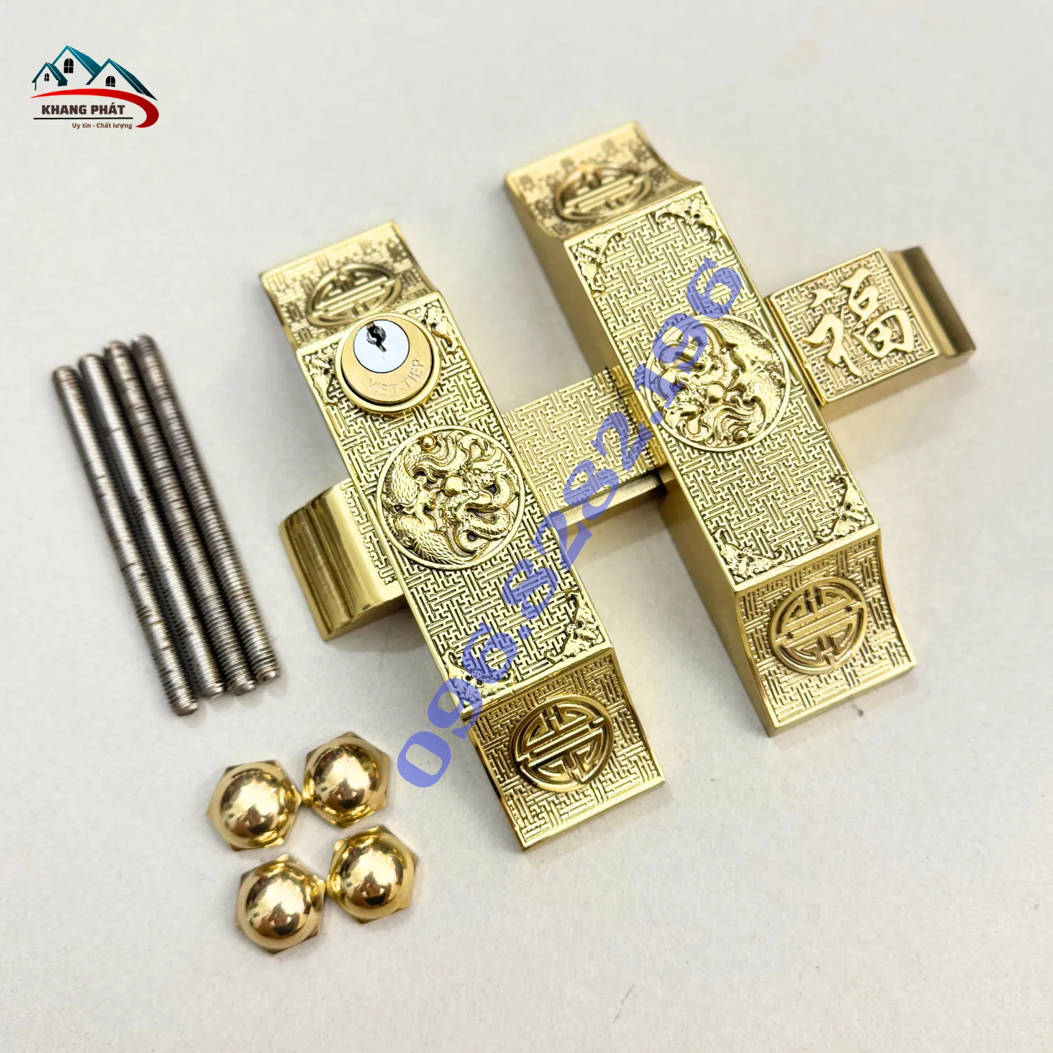 Tổng thể khóa cửa bức bàn bằng đồng đúc nguyên khối