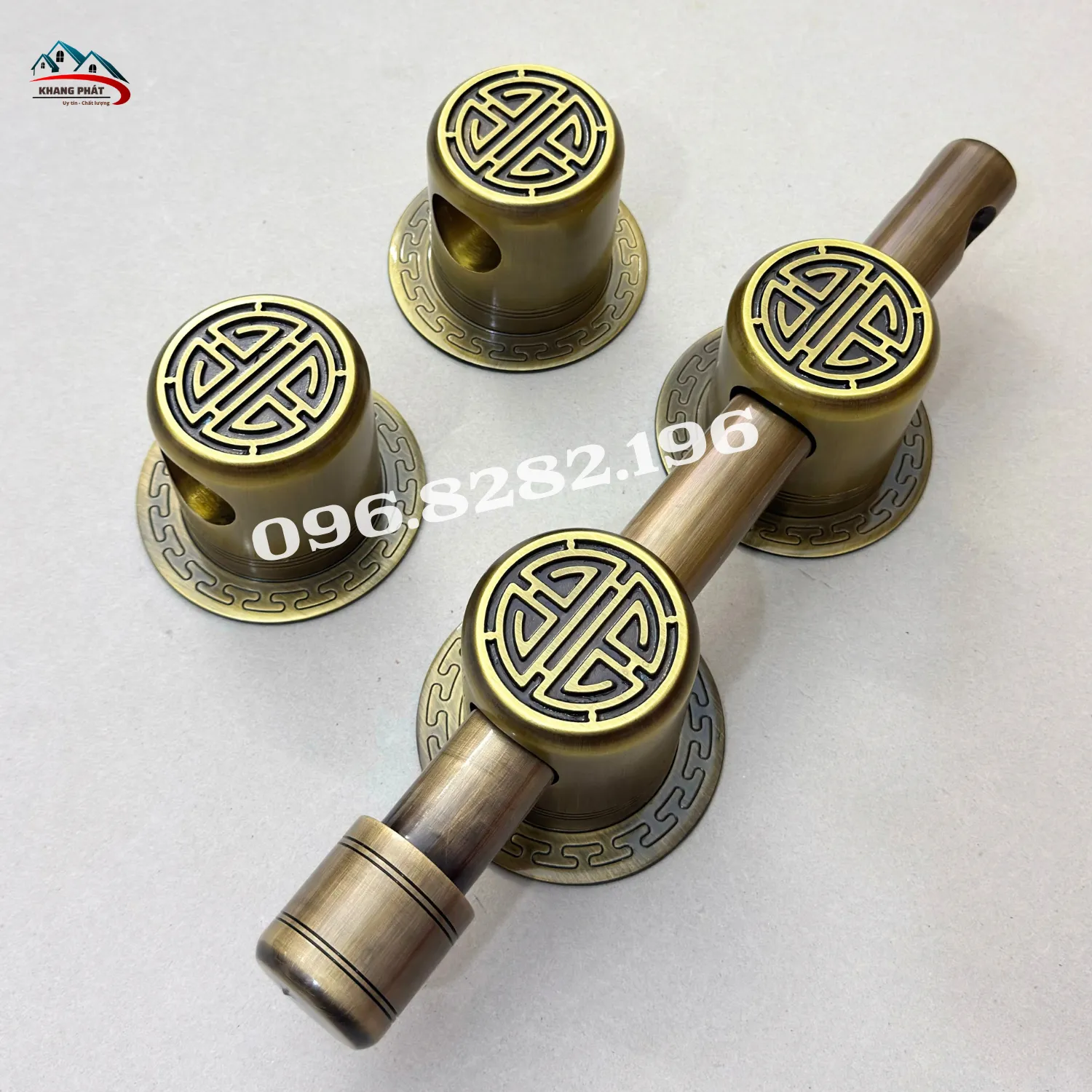 Bộ chùy đồng chữ thọ 6cm đen rêu đầy đủ phụ kiện