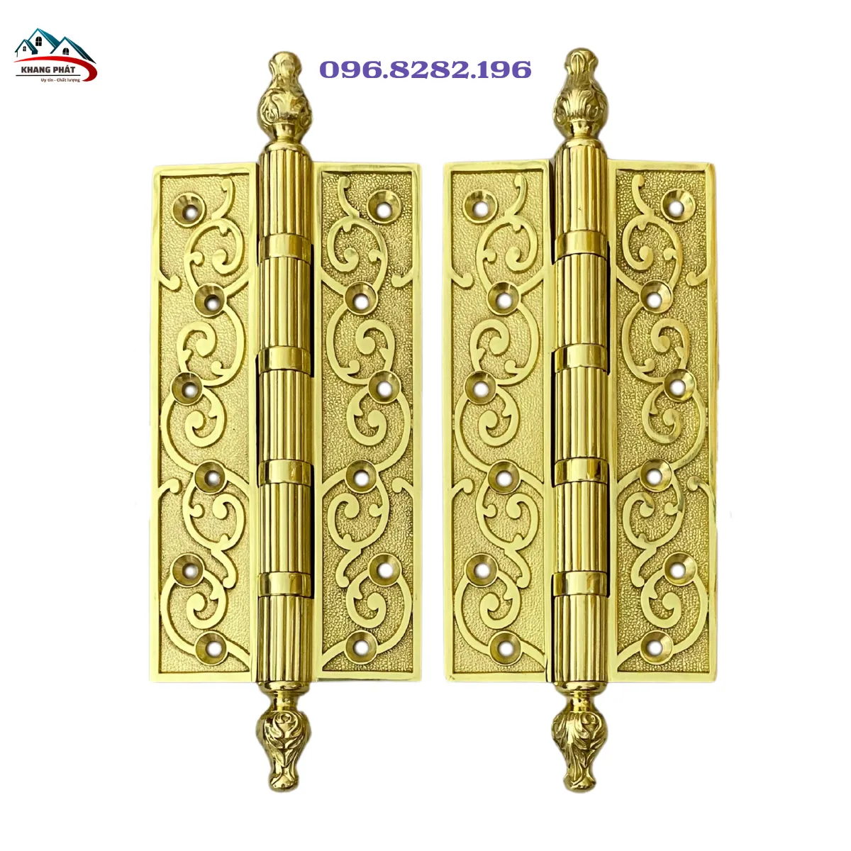 Bản lề đồng cửa gỗ hoa văn chóp búp sen
