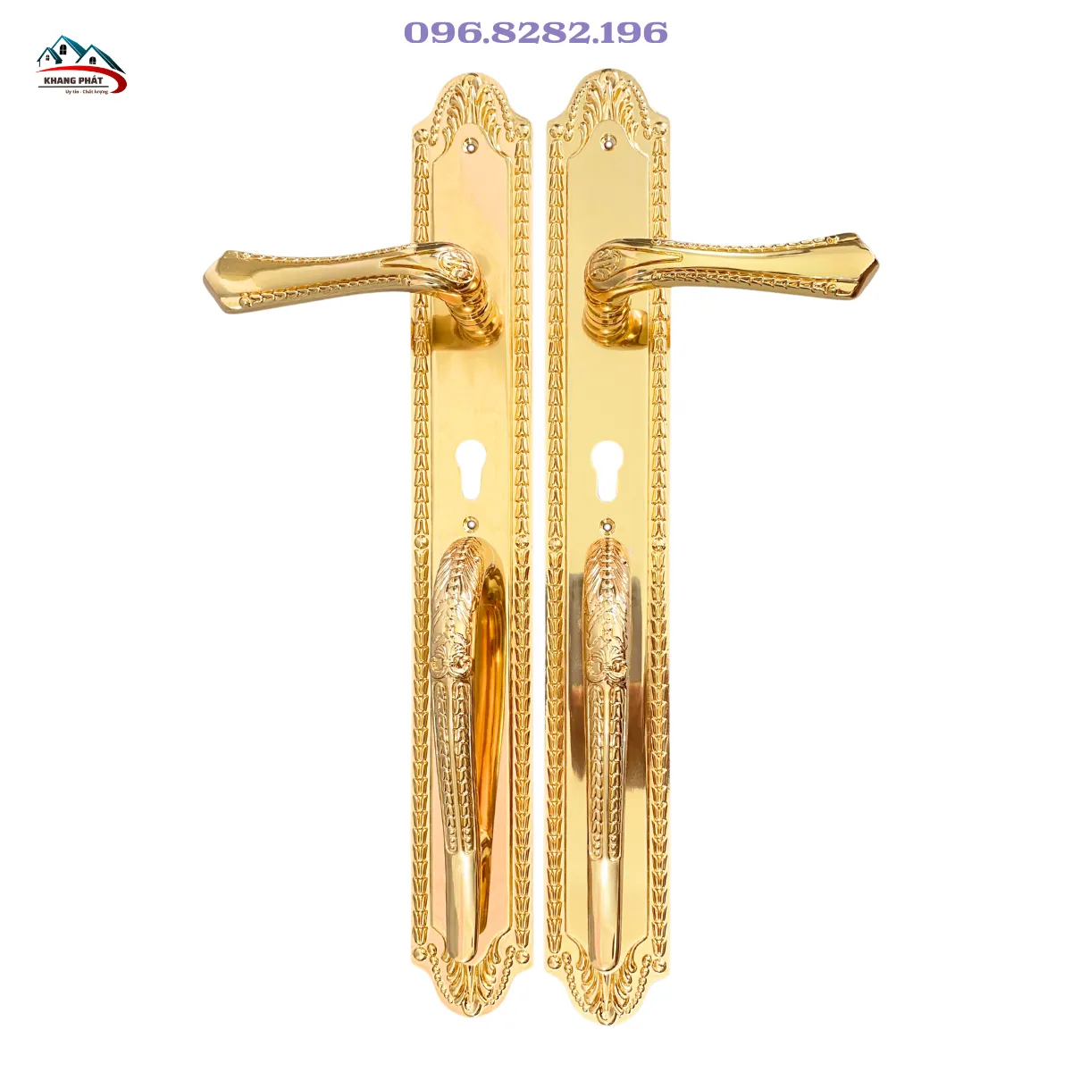 khóa cửa gỗ đại sảnh KP5252 dài 55cm mạ vàng 24K
