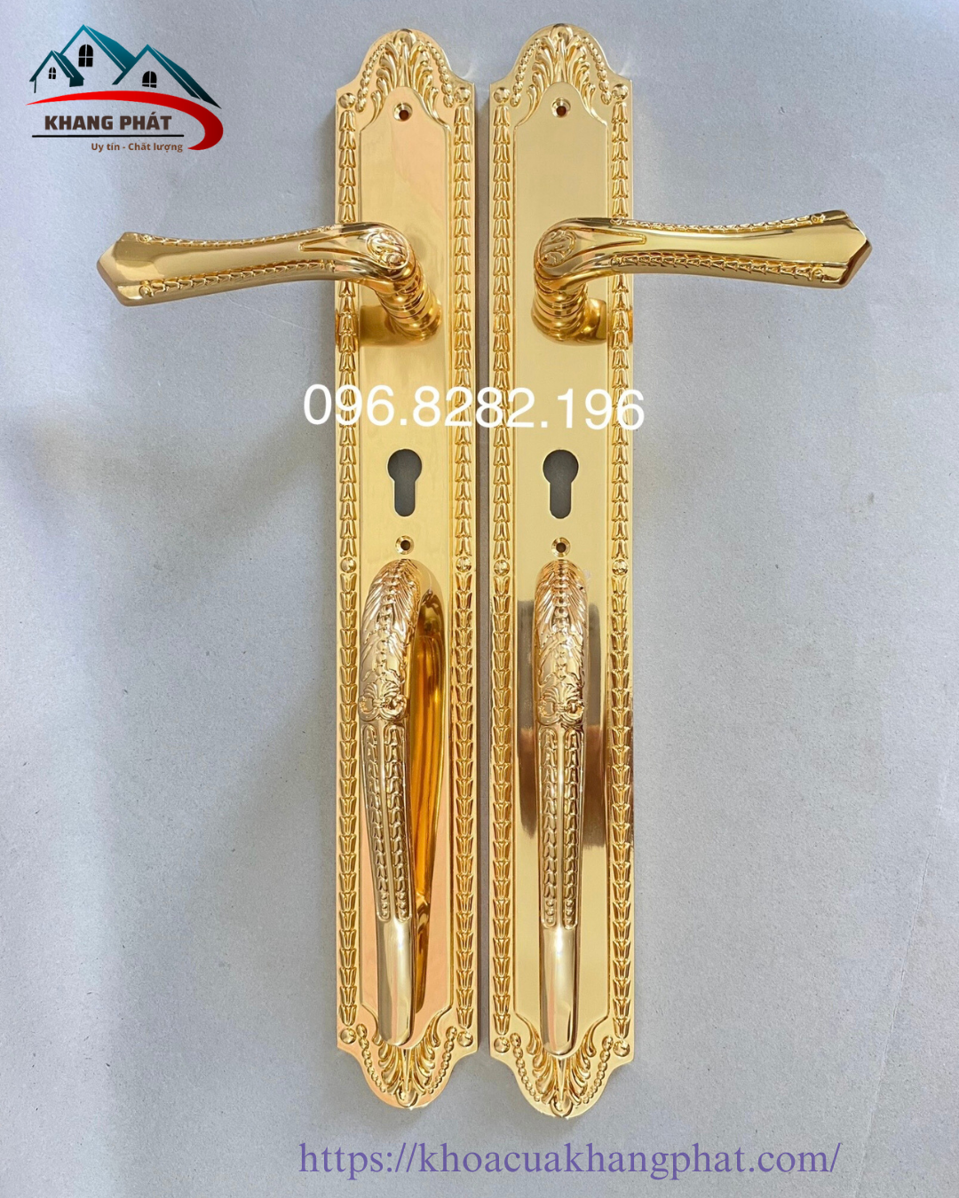 Phụ kiện khóa cửa gỗ đại sảnh KP5252 dài 55cm mạ vàng 24K