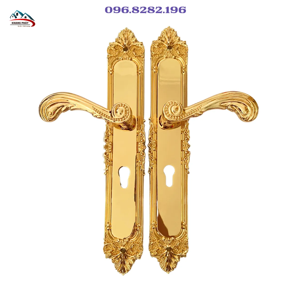 Khóa cửa chính bằng đồng mạ vàng 24K dài 40cm KP1919 cao cấp