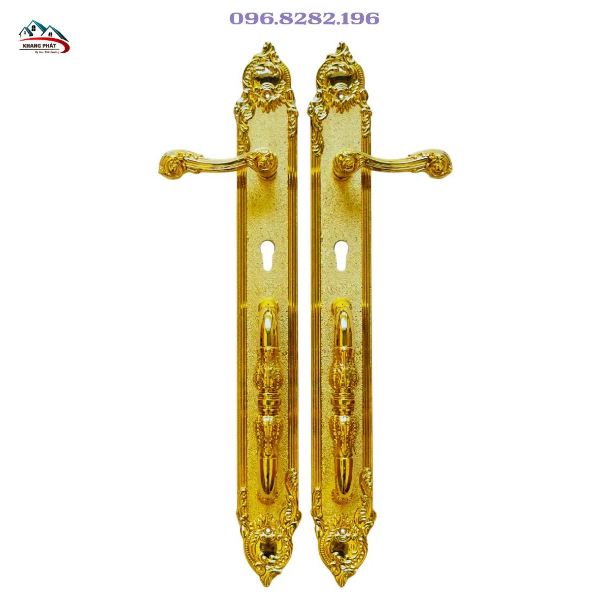 Khóa cửa đại sảnh bằng đồng màu vàng bóng KP6161 dài 60cm, sang trọng và đẳng cấp.