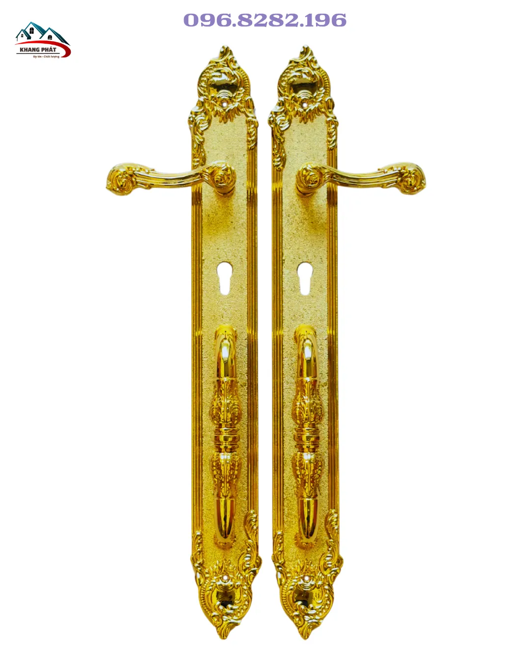 Khóa cửa đại sảnh bằng đồng màu vàng bóng KP6161 dài 60cm, sang trọng và đẳng cấp.