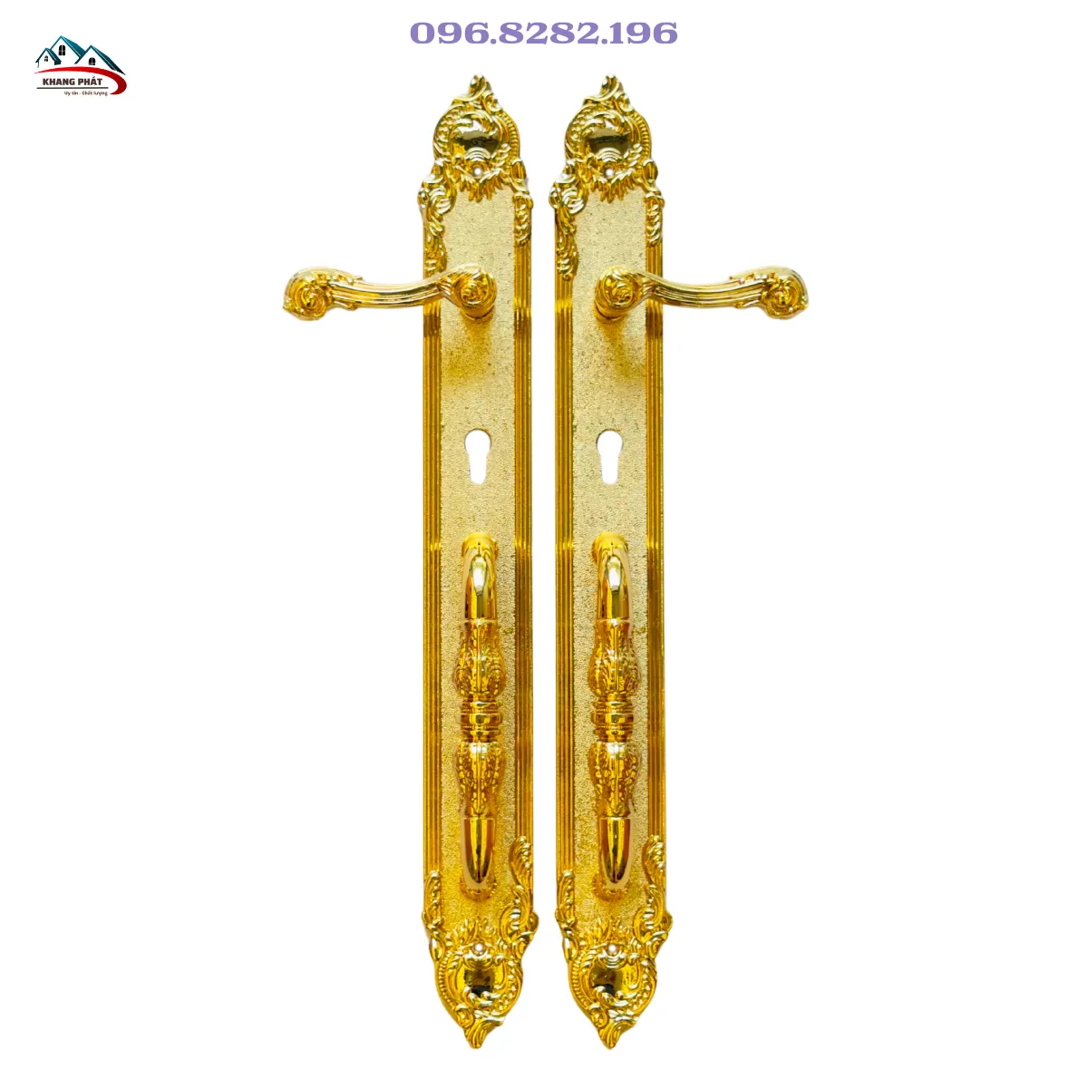 Khóa cửa đại sảnh đồng mạ vàng 24K KP6161 dài 60cm