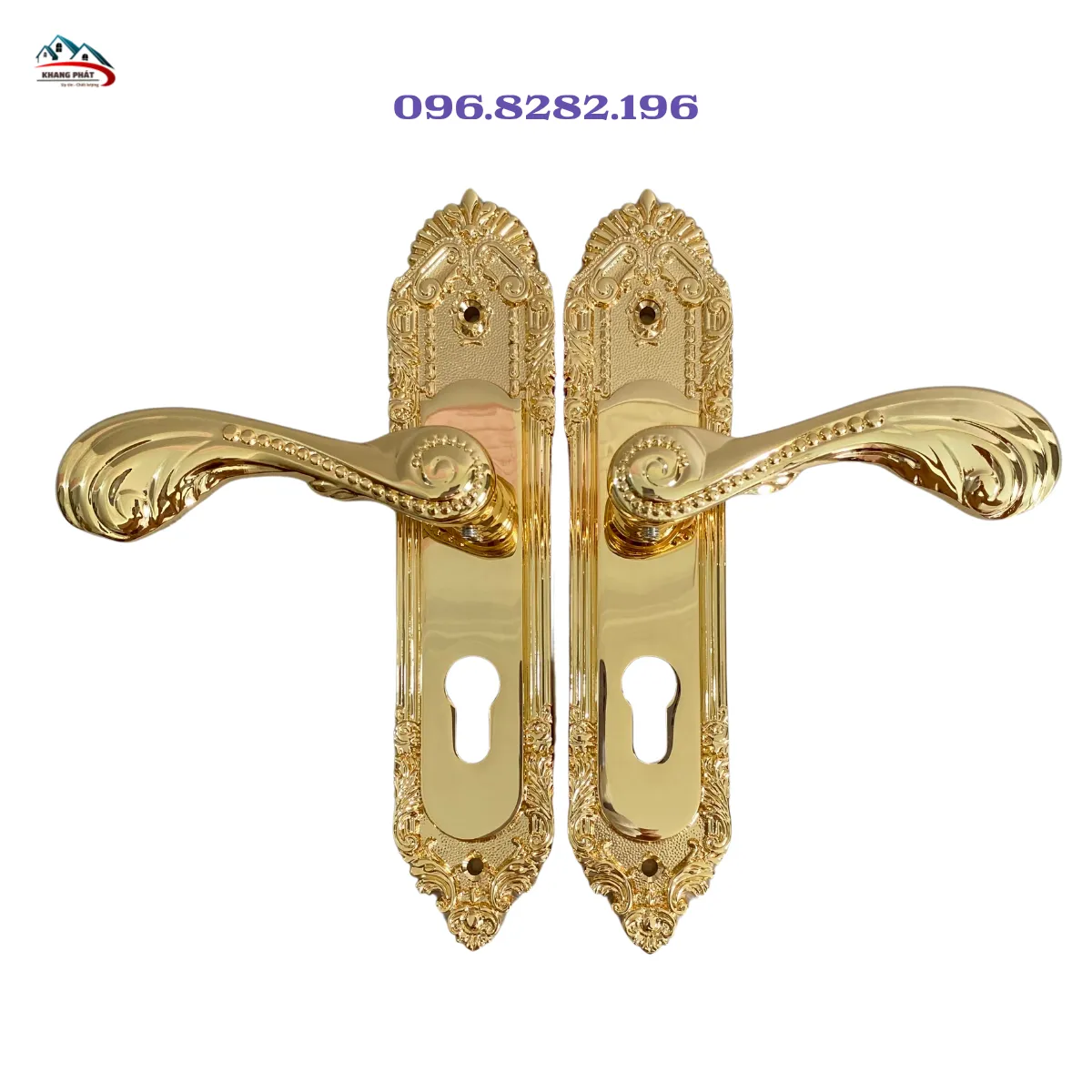 Khóa cửa gỗ bằng đồng thau 24.5cm KP1818 mạ vàng 24K