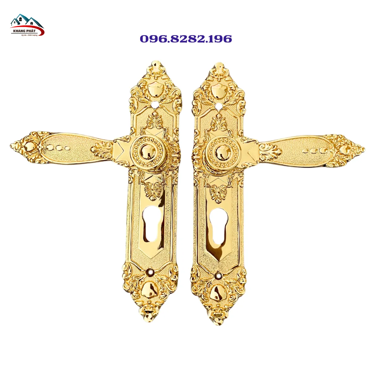Khóa cửa gỗ bằng đồng thau 24.5cm KP3939 mạ vàng 24K