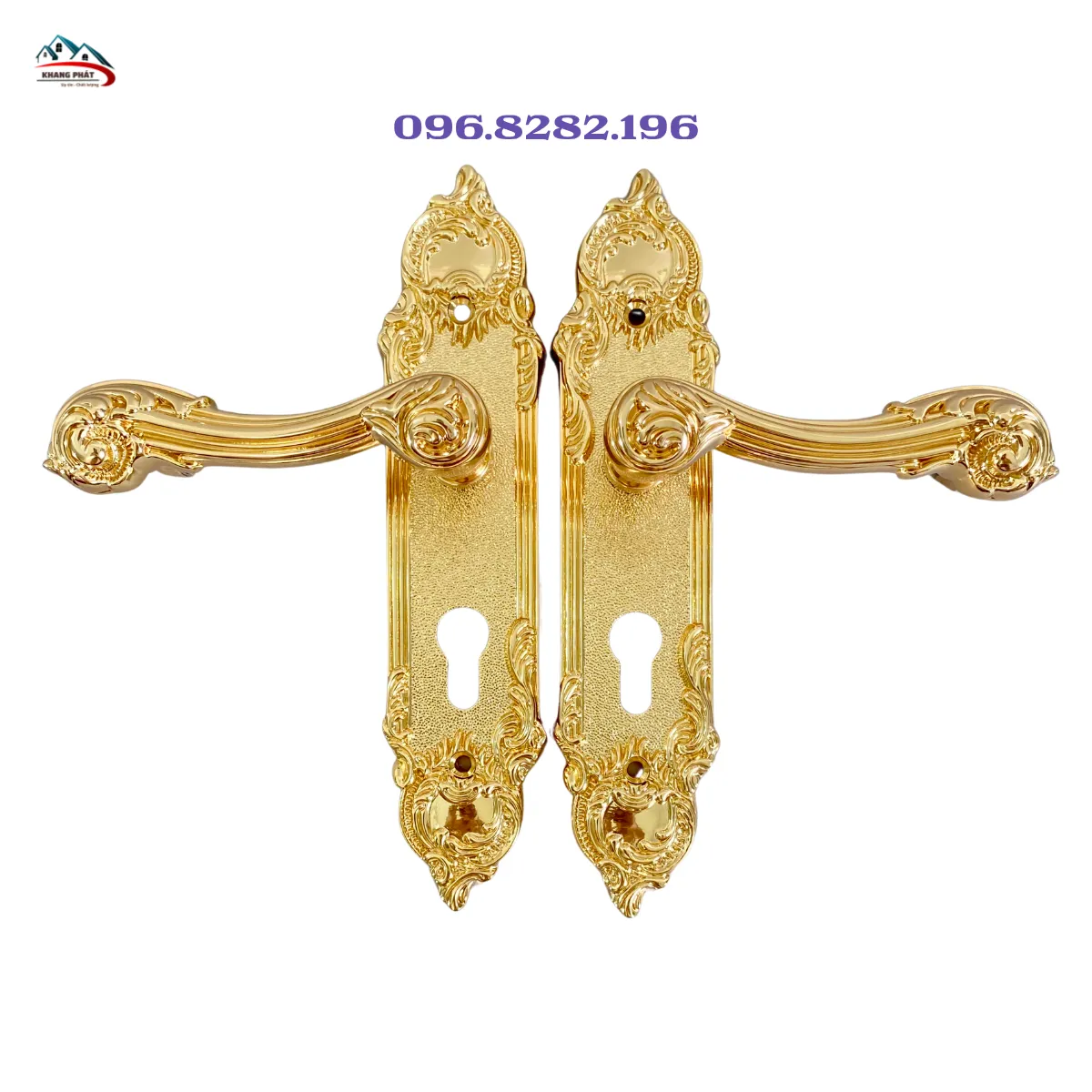 Khóa cửa gỗ bằng đồng thau 24.5cm KP6161 hoa văn cổ điển