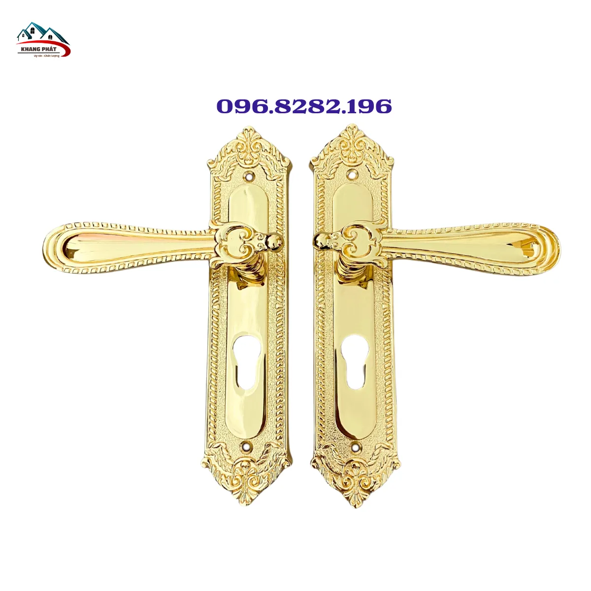 Khóa cửa gỗ bằng đồng thau 24.5cm KP666 mạ vàng 24K