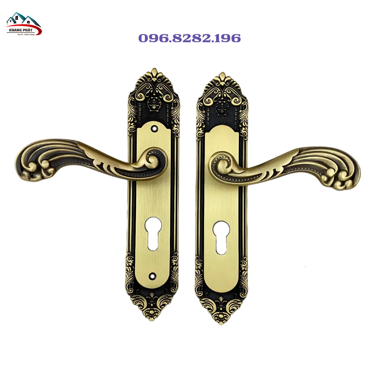 Khóa cửa gỗ bằng đồng thau 24cm KP3232 màu DFS cổ điển