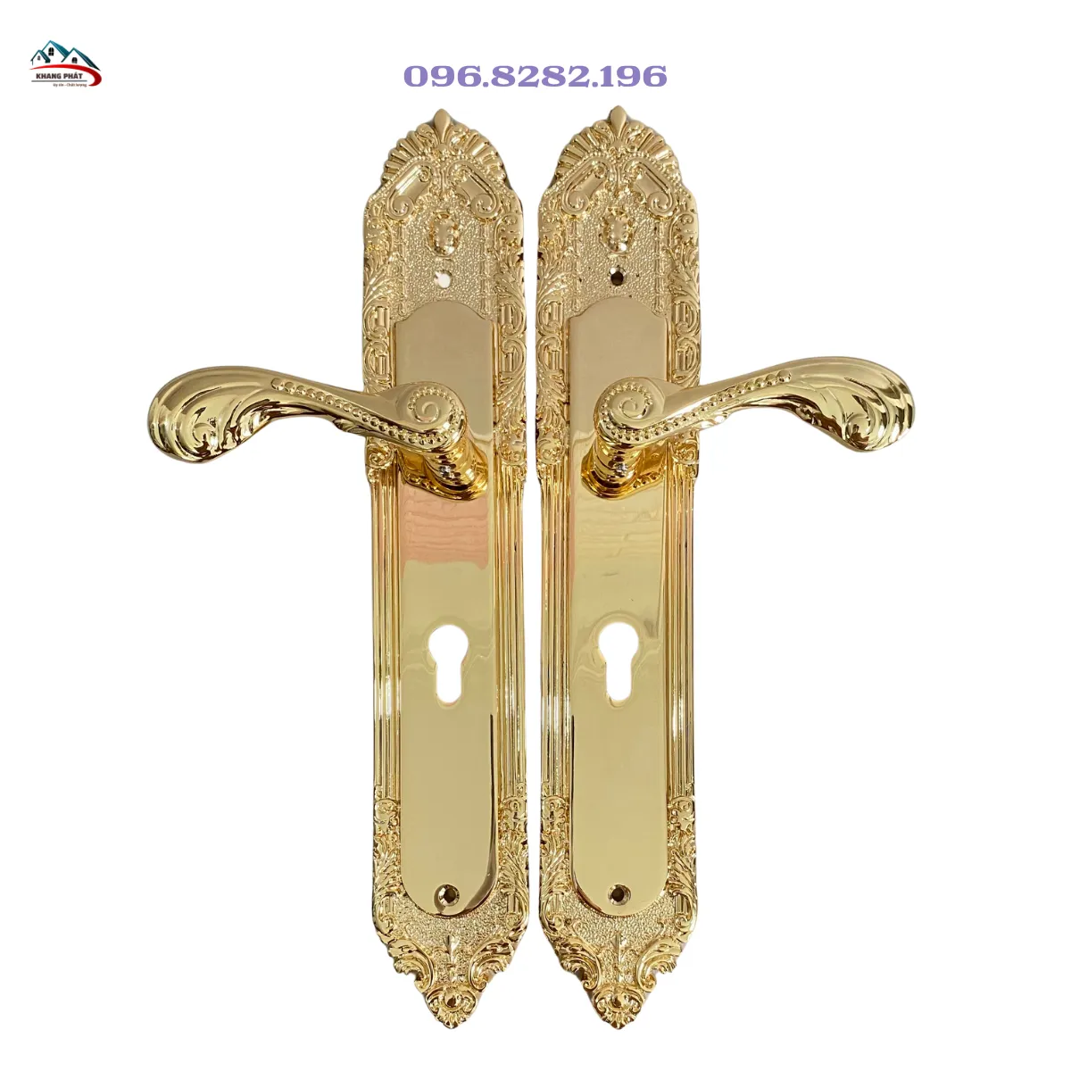 Khóa cửa gỗ bằng đồng thau nguyên khối 40cm KP1818 mạ vàng 24K