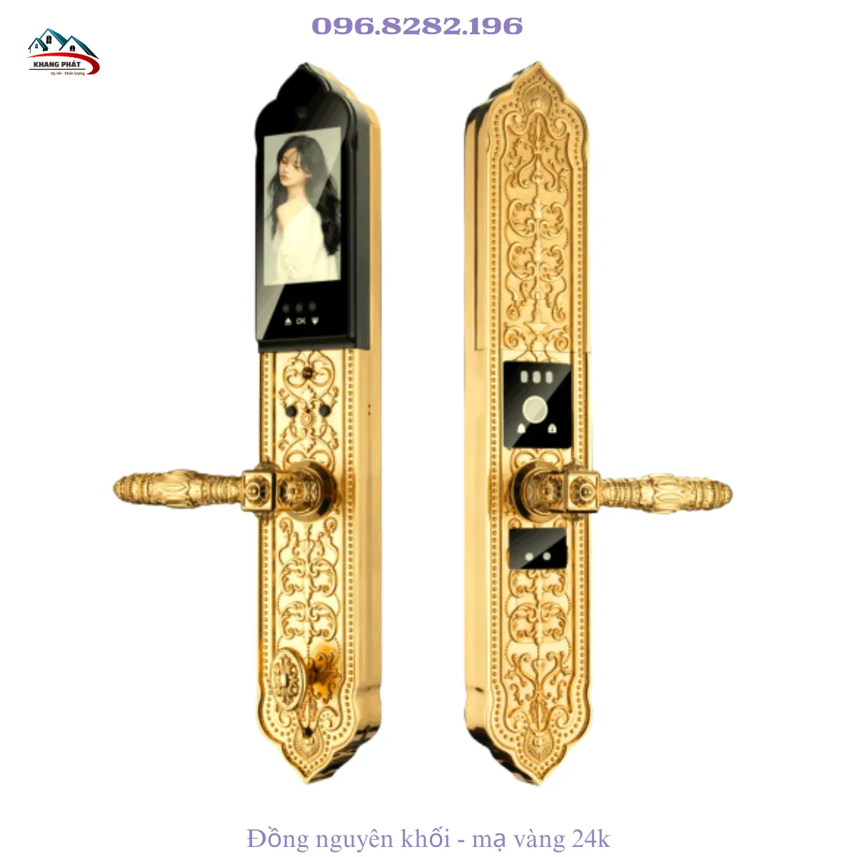 Khóa đại sảnh thông minh bằng đồng mạ vàng 24K KL-989FS cao cấp