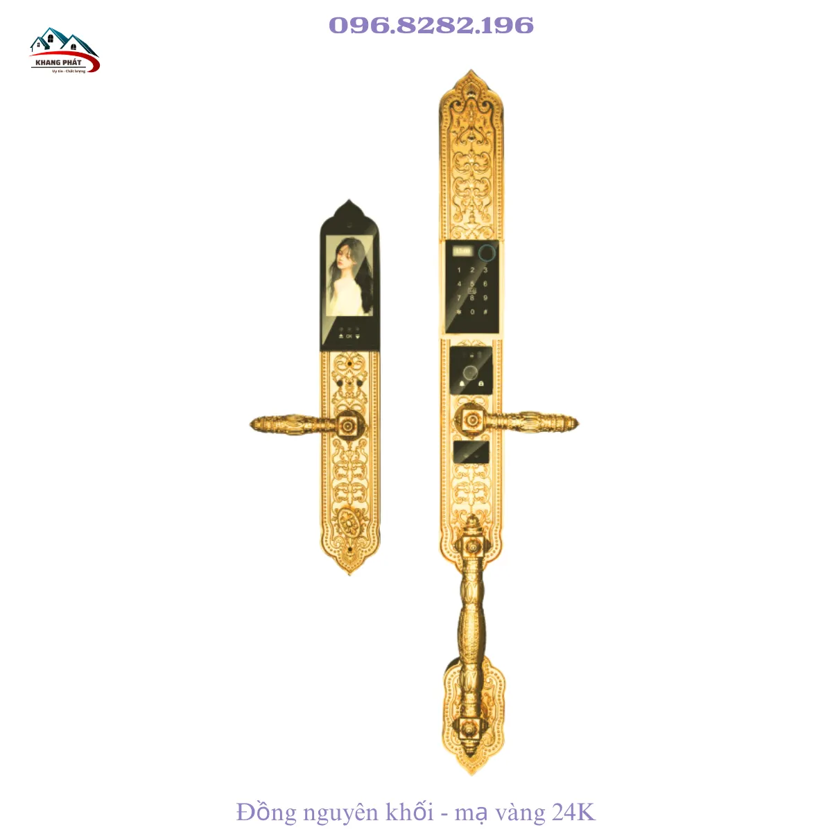 Khóa đại sảnh thông minh bằng đồng mạ vàng 24K KL989F kiểu tân cổ điển
