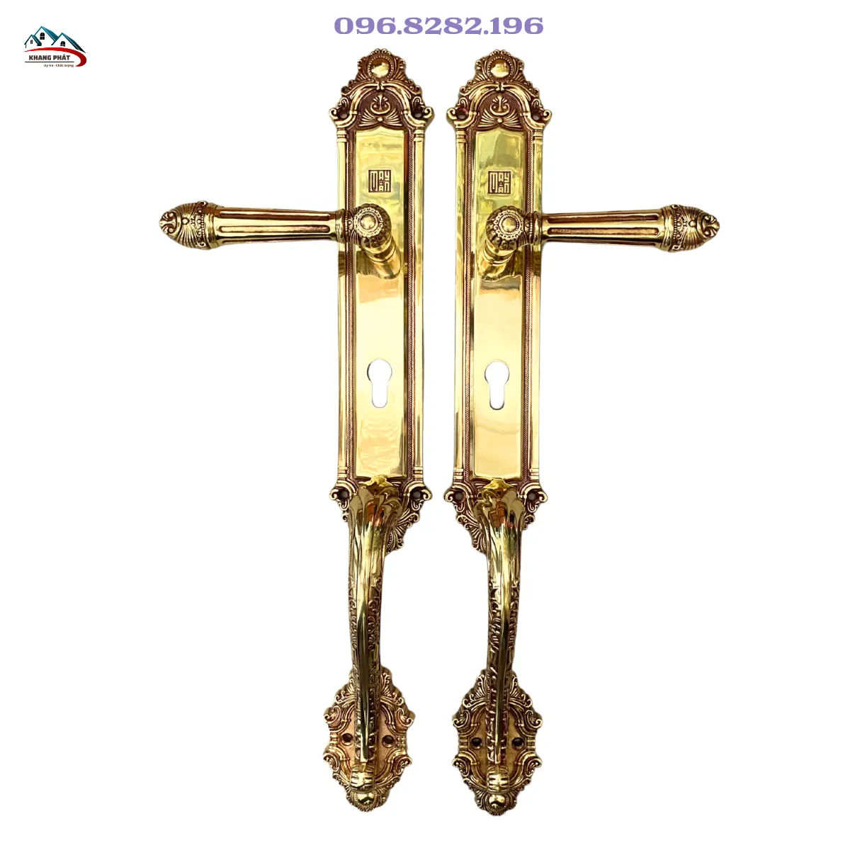 Khoá tay nắm cửa gỗ đại sảnh Huy Hoàng HCP 8526 bằng đồng thau nguyên khối, dài 52.5cm