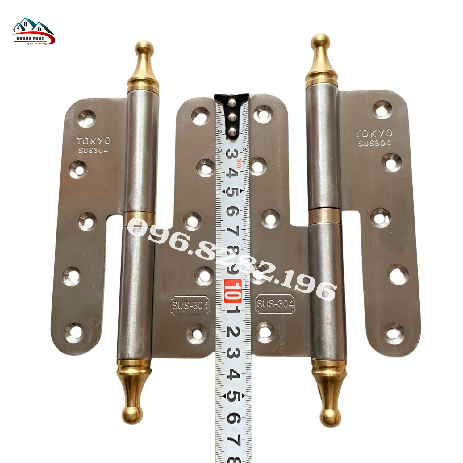 Mẫu bản lề N7 thân inox sáng kết hợp đầu chóp màu đồng