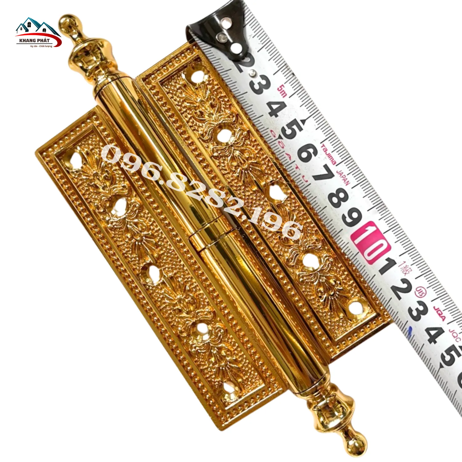 Bản lề đồng 13cm hoa văn hoa cúc CNC màu vàng bóng