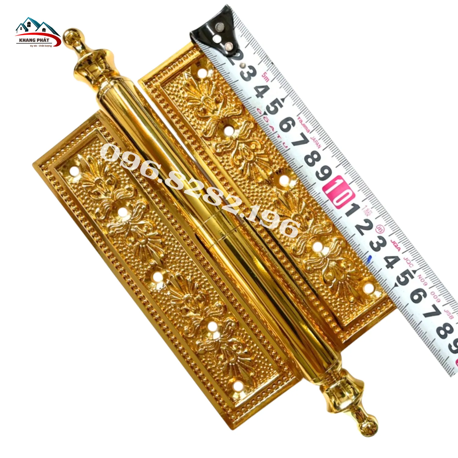 Bản lề đồng 16cm hoa văn CNC màu vàng bóng