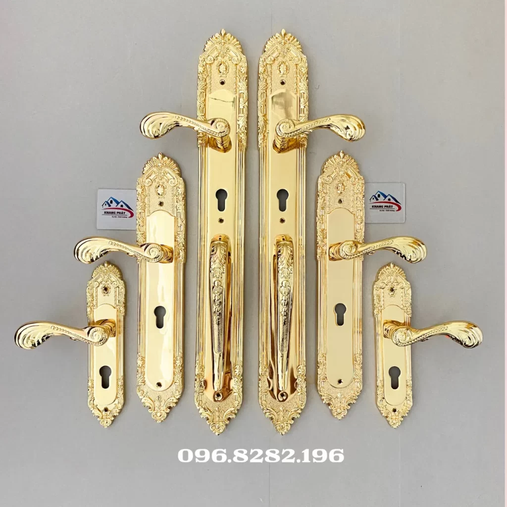 Chi tiết tay nắm và ốp khoá đồng thau KP1818 mạ vàng 24K