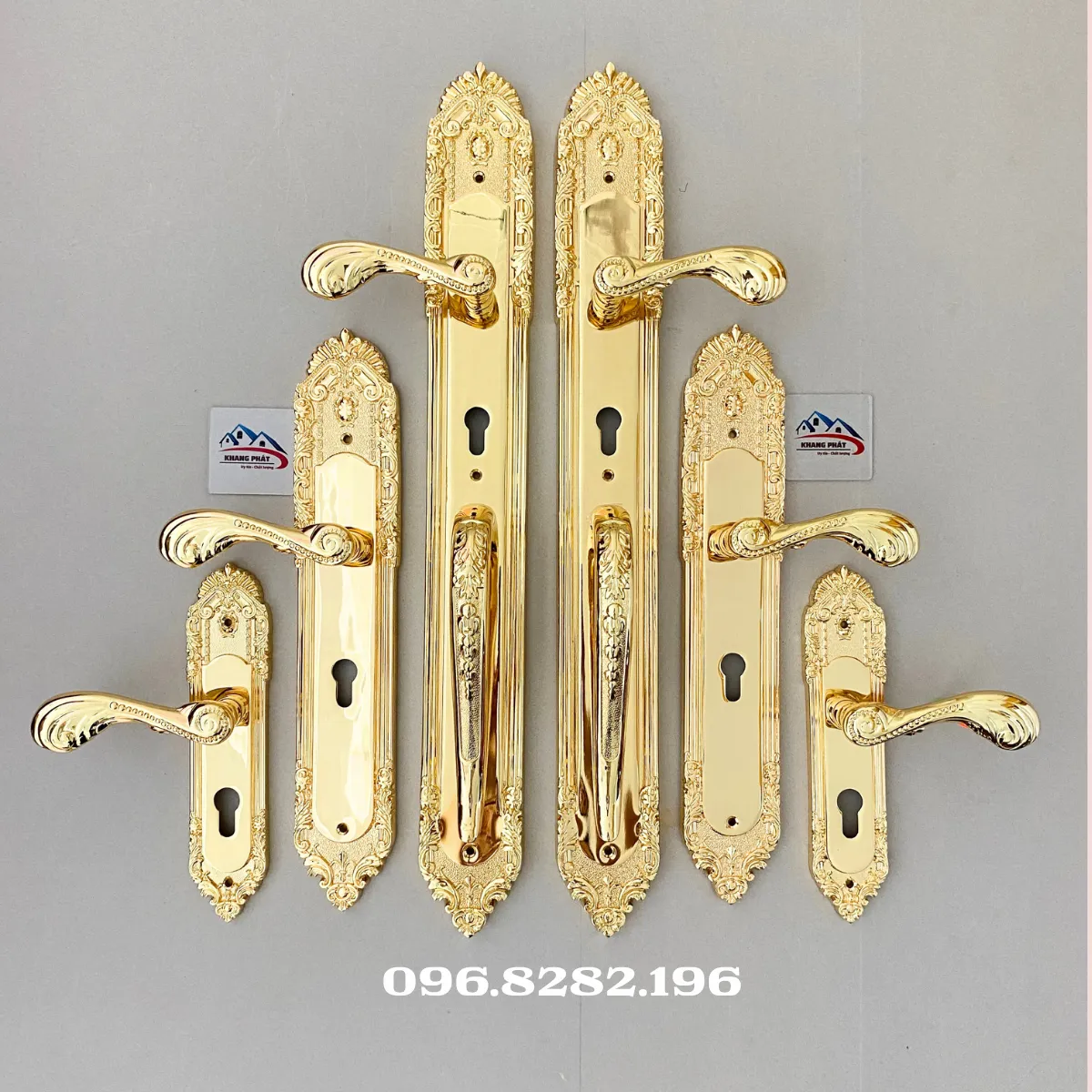Chi tiết tay nắm và ốp khoá đồng thau KP1818 mạ vàng 24K